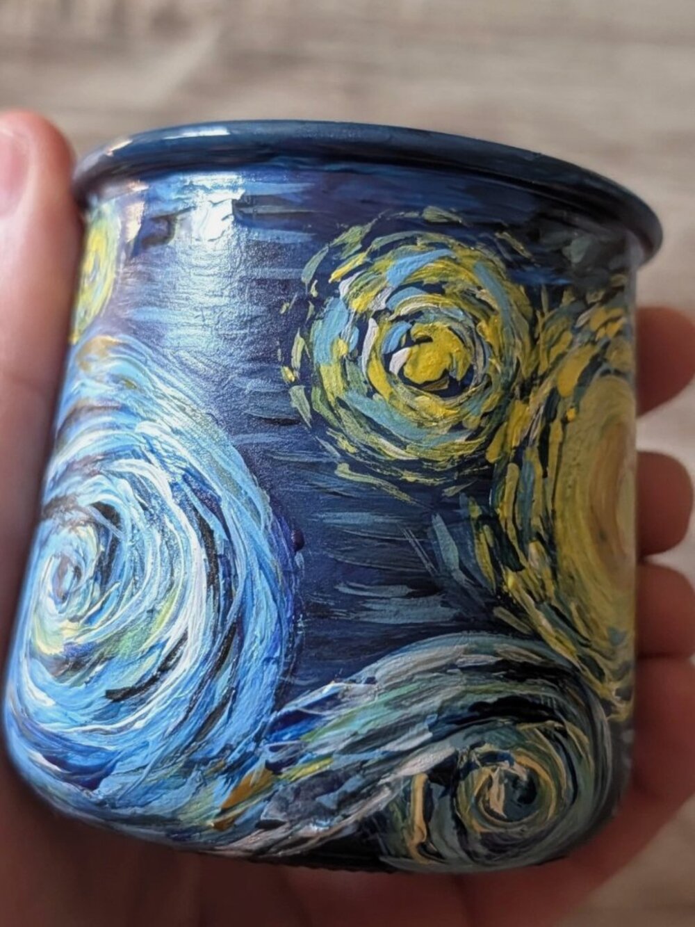 Hand-Painted "Starry Night" Tealight Holders - Set of 2 | Van Gogh Inspired Jars - Picture 12 of 16